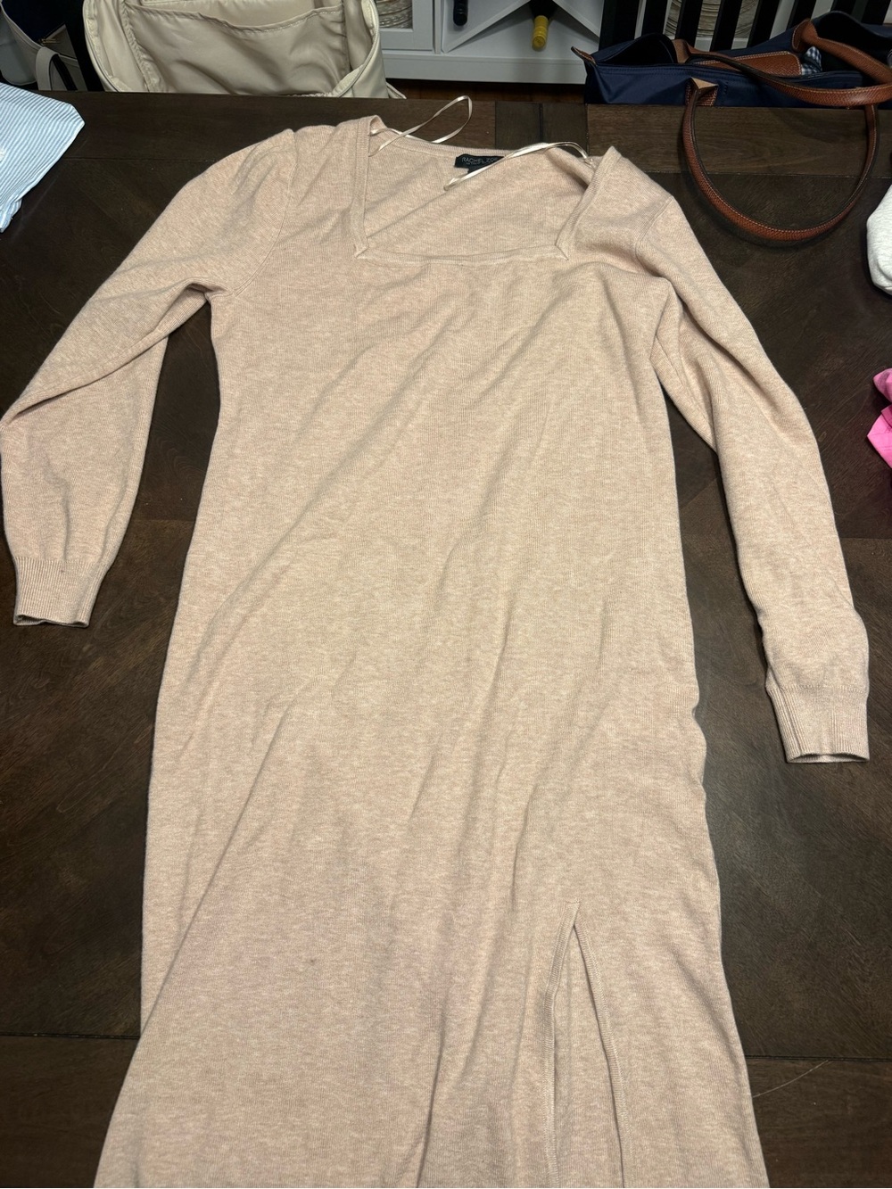 Rachel Zoe Long Sleeve V-Neck Knit Dress in Light Taupe